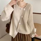 Contrast Asymmetric Button Sweater