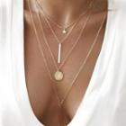 Star Bar Disc Pendant Layered Alloy Necklace Gold - One Size