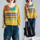 Print Round-neck Long-sleeve T Shirt Yellow - L