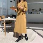 Notched-lapel Faux-suede Wrap-front Dress