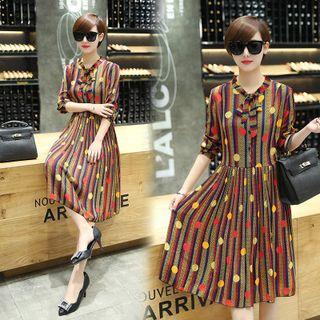 Patterned Accordion Long-sleeve Dress