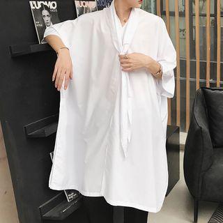 Plain Elbow Sleeve Long Shirt