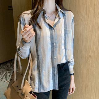 Long-sleeve Stripe Slit Shirt