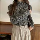 Leopard Mock-neck Long-sleeve Top