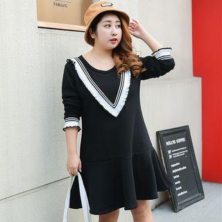 Stripe Trim Long-sleeve Dress