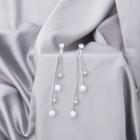 Faux Pearl Rhinestone Fringed Earring 1 Pair - E1076 - Silver - One Size