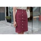 Button-detail Linen Skirt