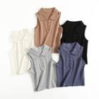 Sleeveless Half-button Plain Cropped Polo Shirt