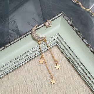 Non-matching Rhinestone Moon & Star Fringed Earring Kc Gold - White - One Size