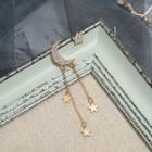 Non-matching Rhinestone Moon & Star Fringed Earring Kc Gold - White - One Size