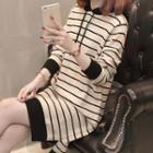 Hood Striped Long-sleeve Knitted Midi Dress