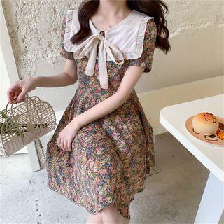 Short-sleeve Floral Print Sailor Collar A-line Dress