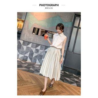 Set: Sleeveless Shirt + Midi A-line Skirt
