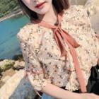 Set: Floral Short-sleeve Blouse + A-line Skirt