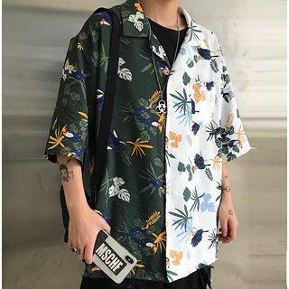 Two-tone Printed Elbow-sleeve T-shirt