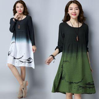 Gradient Long-sleeve A-line Dress