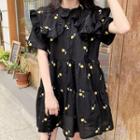 Floral Embroidered Ruffle Trim Short-sleeve Mini A-line Dress