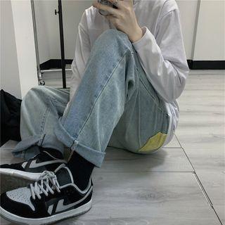 Washed Graphic Print Straight Leg Jeans