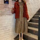 Floral Loose-fit Midi Dress / Furry-knit Sweater