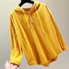 Long-sleeve Hooded Henley T-shirt