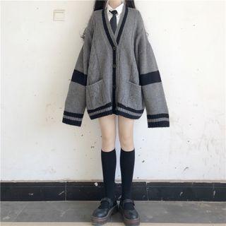 Two-tone Cardigan / Tie-neck Shirt / Skirt