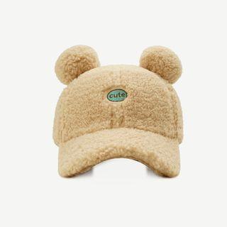 Lettering Applique Bear Ear Shearling Baseball Cap