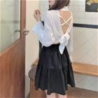 Long-sleeve Open-back Blouse / A-line Skirt