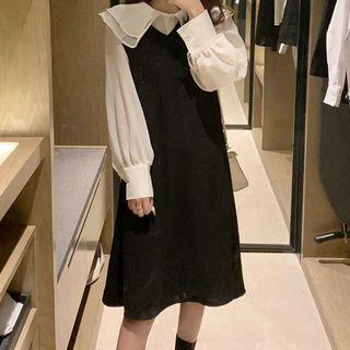 Set: Plain Blouse + A-line Overall Dress