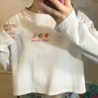 Peach Embroidered Long-sleeve Cropped T-shirt