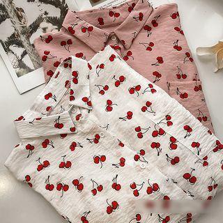 Long-sleeve Cherry Print Blouse