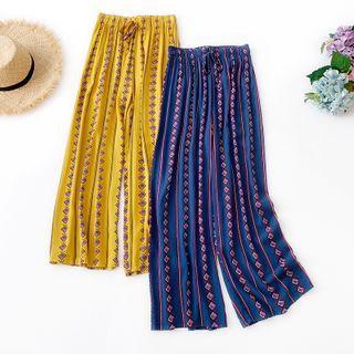 Ethnic Patterned Drawstring Wide-leg Pants
