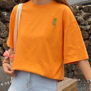 Short-sleeve Pineapple Embroidered Shirt