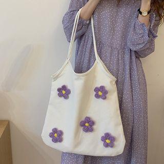 Floral Tote Bag Purple Flower - White - One Size