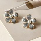 Beaded Flower Stud Earring 1 Pair - C - 308 - Dark Gray - One Size