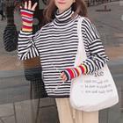 Contrast-color Stripe Turtle-neck Knit Top As Shown In Figure - One Size