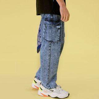[r:lol] Couple Washed Wide-leg Cargo Jeans