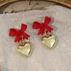 Heart Bow Drop Earring 1 Pair - Red - One Size