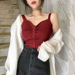 Spaghetti Strap Buttoned Knit Top