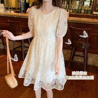 Tie-back Short-sleeve Lace Dress