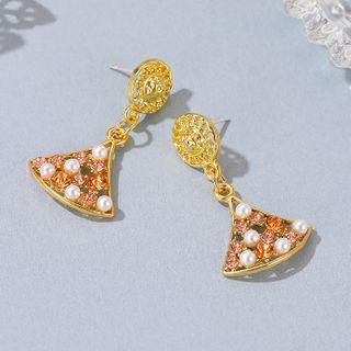 Faux Pearl Fan Drop Earring 01 - 1 Pair - Gold & Pink - One Size