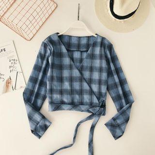 Plaid Wrap Blouse