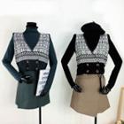 Double Breasted Patterned Cropped Knit Vest