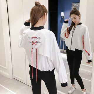 Lace-up Lettering Baseball Jacket