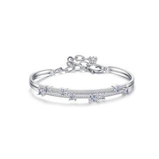 Elegant Temperament Geometric Double-layer Bracelet With Cubic Zirconia Silver - One Size