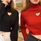 High-neck Cut-out Long-sleeve Cropped Knit Top