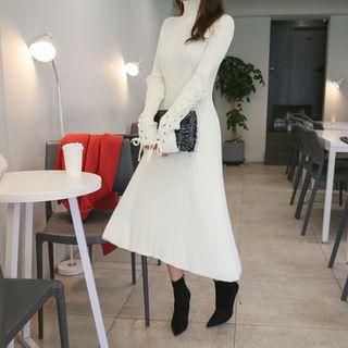 Lace-up Knit A-line Long Dress