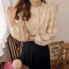 Pleated-trim Faux-pearl Lace Blouse Cream - One Size