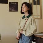 Collared Plaid Blouse As Shown In Figure - One Size