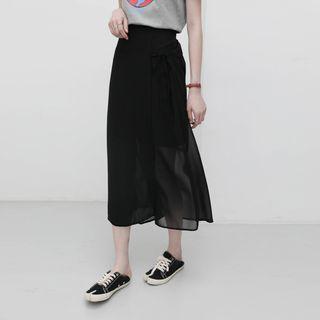 High-waist Plain A-line Skirt Black - One Size