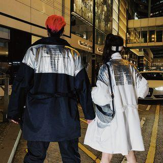 Stand Collar Lettering Zip Coat